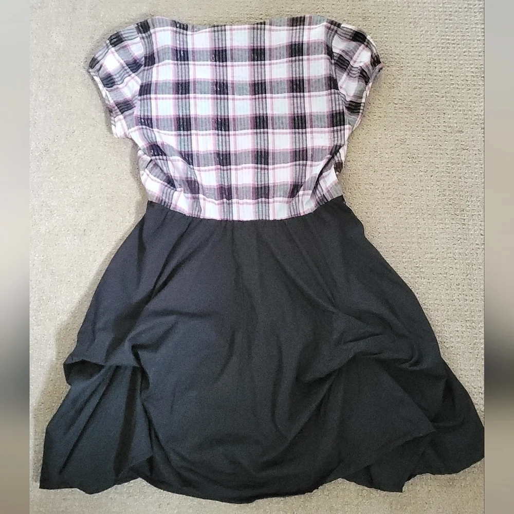 Heart & Soul Black & Pink Plaid Ruched Bubble Bottom Dress